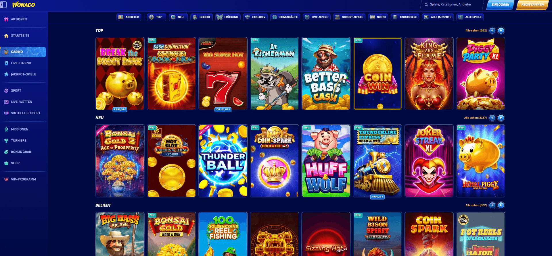 Wonaco Lastschrift Casino